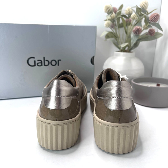 Gabor 53.203.14 Patent Leather/Suede Sneakers Lace-Up Metallic/Tan Women 9 NWB - Picture 4 of 13